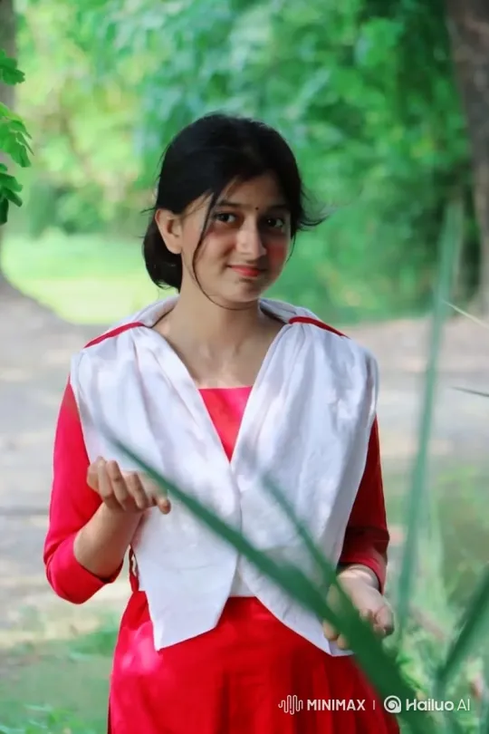 Young Woman Embraces Someone Off-Camera in Park – AI Generated Video | Hailuo AI