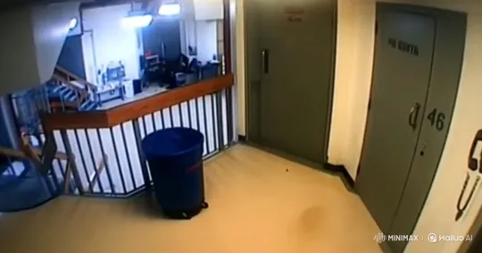 Two Men Enter Room 46 in Security Footage – AI Generated Video | Hailuo AI