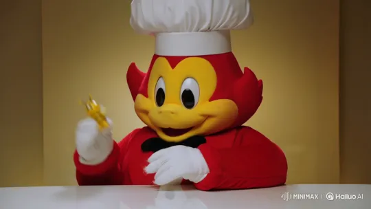 Jollibee Mascot Plays with Miniature Toy – AI Generated Video | Hailuo AI