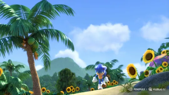Blue Hedgehog Evades Egg-Man in Sunflower Paradise – AI Generated Video | Hailuo AI