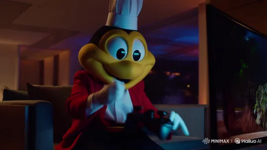 Jollibee Intensely Plays Video Game in Dim Room – AI Generated Video | Hailuo AI