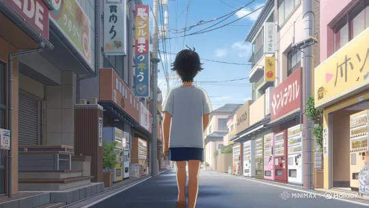Young Boy Strolls Through Detailed Japanese Cityscape – AI Generated Video | Hailuo AI