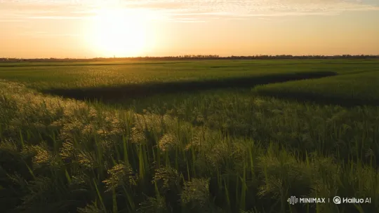 Golden Sunrise Over Vast Green Paddy Field – AI Generated Video | Hailuo AI