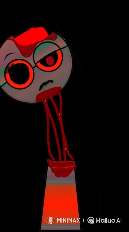 Stylized Character with Glowing Eyes and Shattered Glasses – AI Generated Video | Hailuo AI
