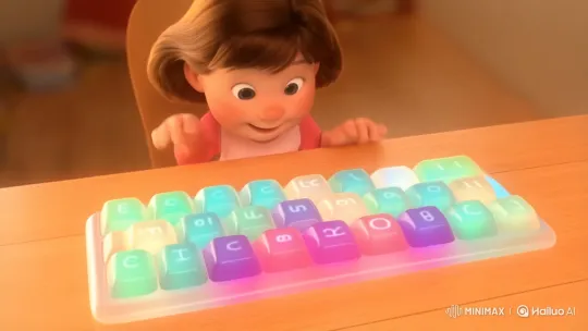 Enthusiastic Girl Types on Jelly Keyboard – AI Generated Video | Hailuo AI