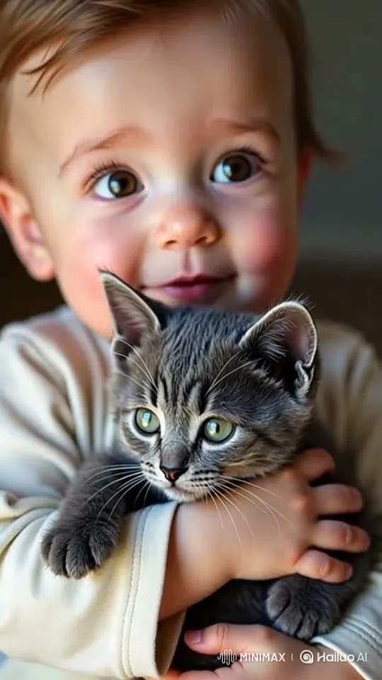 Baby and Kitten Dance in Heartfelt Harmony – AI Generated Video | Hailuo AI