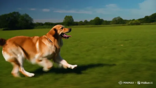 Golden Retriever Joyfully Running in Lush Meadow – AI Generated Video | Hailuo AI