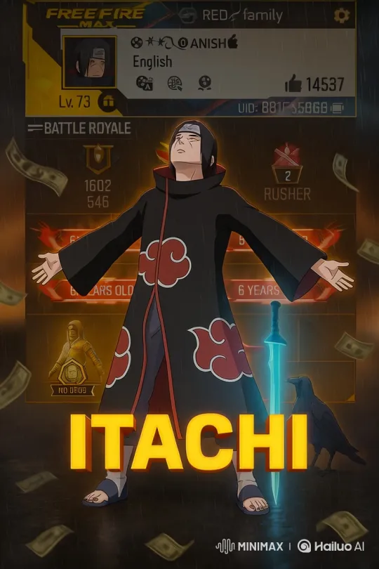 Anime Scene: Itachi Stands Powerfully in the Rain – AI Generated Video | Hailuo AI