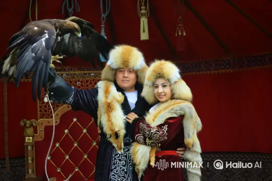 Traditional Clothing Fight Scene with Eagle in Red Tent – AI Generated Video | Hailuo AI