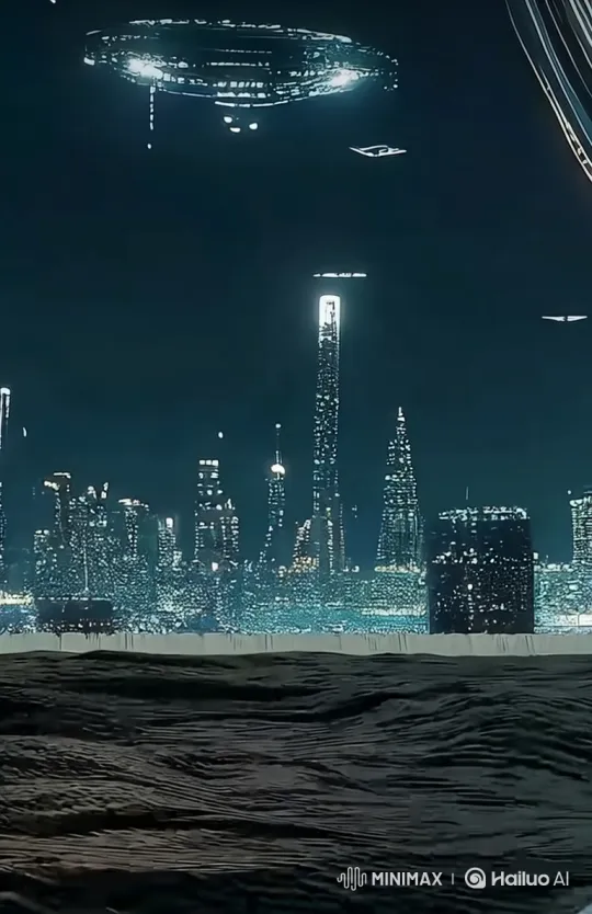 Futuristic Cityscape with Alien Craft's Mysterious Dive – AI Generated Video | Hailuo AI