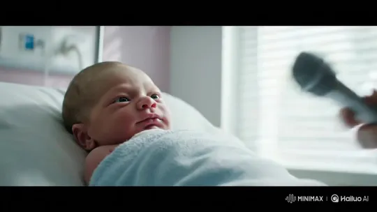 Newborn Baby Responds to Journalist in Aubervilliers – AI Generated Video | Hailuo AI
