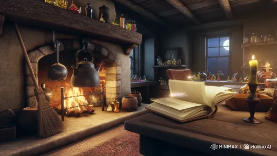 Surreal Witch's Cottage with Magical Spell Book Emanating Magic – AI Generated Video | Hailuo AI