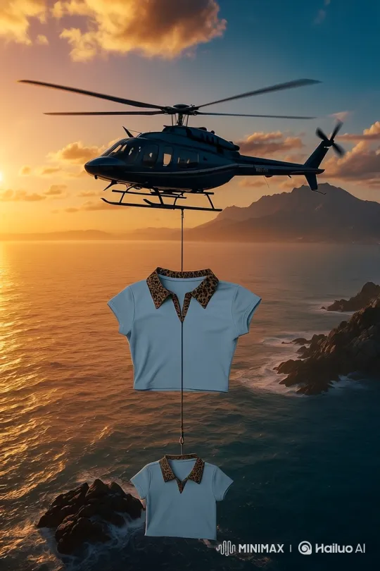 Helicopter Aerial Pan Over Ocean at Golden Hour – AI Generated Video | Hailuo AI