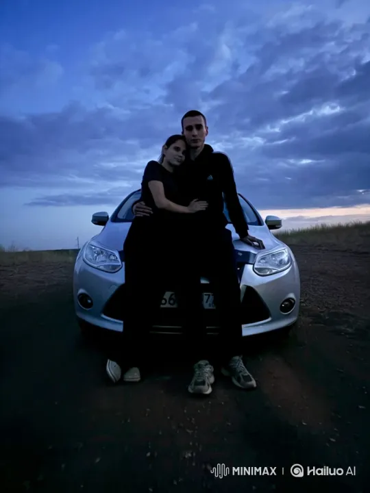 Family Embraces on Car Hood at Dusk – AI Generated Video | Hailuo AI