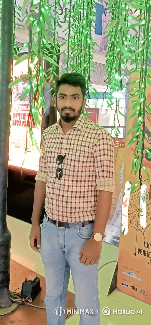 Young Man with Beard Stands Amidst Decorated Mall Space – AI Generated Video | Hailuo AI