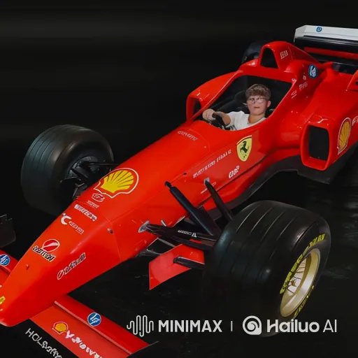 Young Boy in Red F1 Car: Drifts in Smoke – AI Generated Video | Hailuo AI