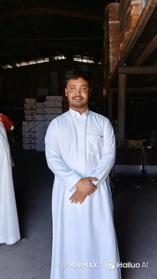 Man in White Robe Stands Calmly in Dimly Lit Warehouse – AI Generated Video | Hailuo AI