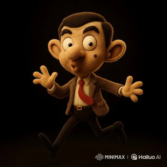 Animated Mr. Bean Character Runs Across Black Background – AI Generated Video | Hailuo AI