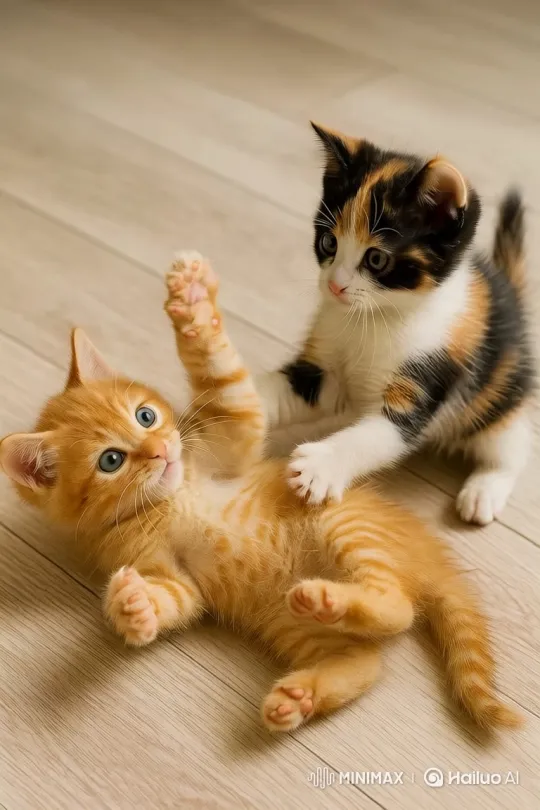 Playful Kittens Engage in Friendly Tussle – AI Generated Video | Hailuo AI