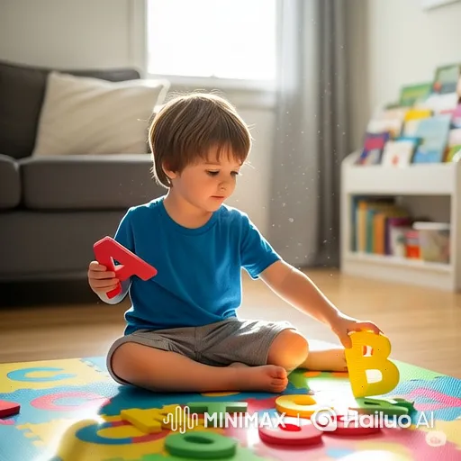 Boy Arranges Alphabet Letters on Mat – AI Generated Video | Hailuo AI