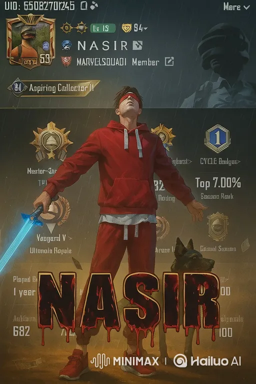 Static Scene: Nasir, a Character in a Red Hoodie, Stands with Arms Outstretched, Holding a Glowing Sword. – AI Generated Video | Hailuo AI