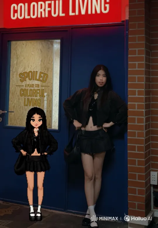 Woman and Avatar Pose in Coordinated Outfits – AI Generated Video | Hailuo AI