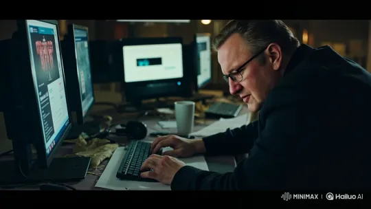 Focused Programmer at Work in a Dimly Lit Office – AI Generated Video | Hailuo AI