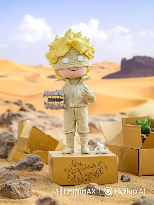 Chibi Prince Showcases Monster Teeth in Miniature Desert Setting – AI Generated Video | Hailuo AI