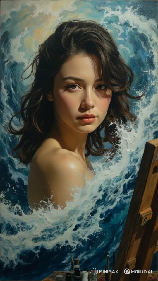 Realistic Portrait Comes Alive with Dynamic Ocean Waves – AI Generated Video | Hailuo AI
