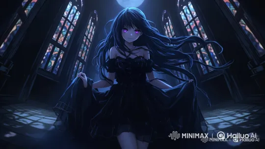 Gothic Hall Encounter: Girl Embraces Shadow Energy – AI Generated Video | Hailuo AI