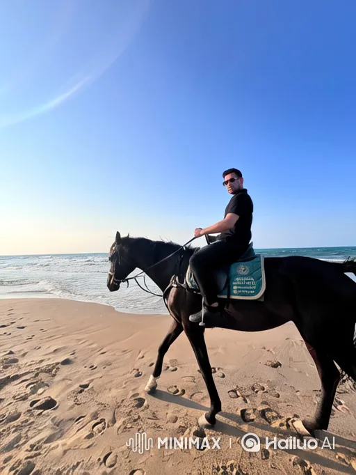 Rider and Horse on Expansive Sandy Beach – AI Generated Video | Hailuo AI