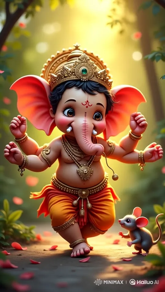Dancing Elephant-Headed Deity with Mouse Companion – AI Generated Video | Hailuo AI