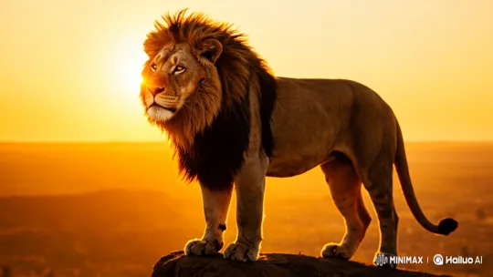 Celestial Lion Descends in Grand Sunrise Overland – AI Generated Video | Hailuo AI
