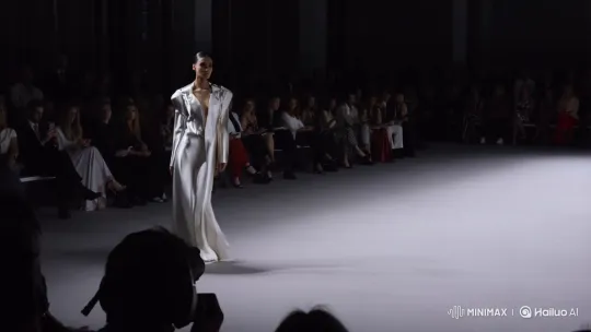 2025 Fashion Show: Model Struts in Sophisticated Runway Ensemble – AI Generated Video | Hailuo AI