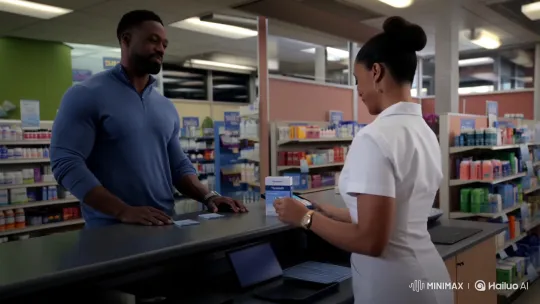 Pharmacy Encounter: Flirtatious Tadalafil Purchase – AI Generated Video | Hailuo AI