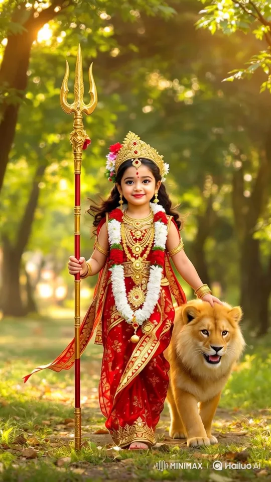Young Girl with Lion in Enchanted Forest Path – AI Generated Video | Hailuo AI