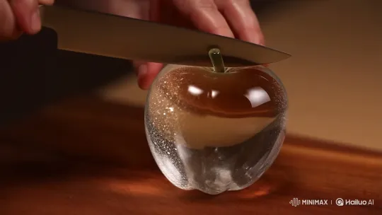 Hyper-Detailed Glass Apple Sliced with Precision – AI Generated Video | Hailuo AI