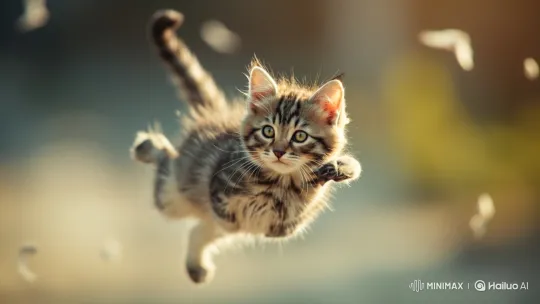 Fluffy Kitten's Dreamy Descent in Golden Light – AI Generated Video | Hailuo AI