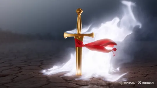 Golden Sword Enveloped in Pure White Flames – AI Generated Video | Hailuo AI