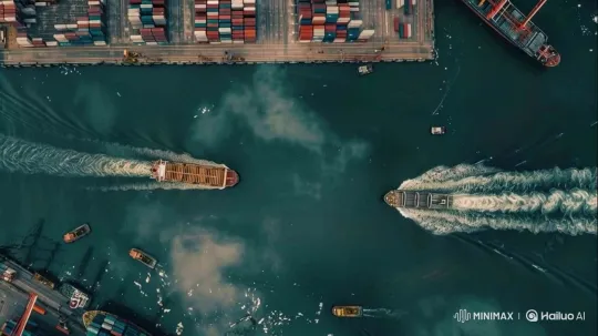 Large Cargo Ships Passing in Busy Shipping Port – AI Generated Video | Hailuo AI