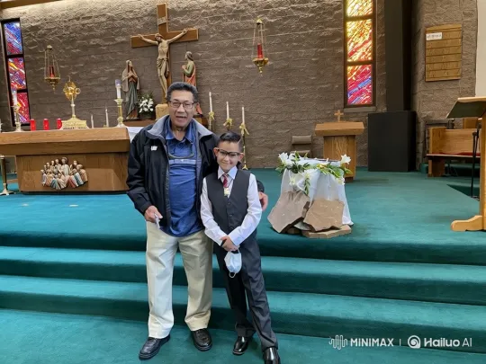 Grandfather and Grandson Embrace in Church – AI Generated Video | Hailuo AI