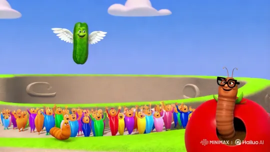 Flying Pickle and Worm Discover a Mysterious Tomato – AI Generated Video | Hailuo AI