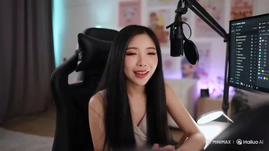 Chinese Female Streamer Engages Audience in Cozy Setup – AI Generated Video | Hailuo AI