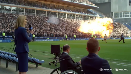 Football Stadium Bomb Explosion and Evacuation – AI Generated Video | Hailuo AI