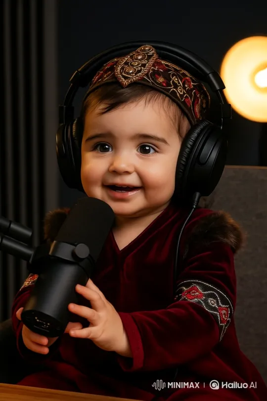 Baby Host Endorses Milk Bottle in Studio Setting – AI Generated Video | Hailuo AI