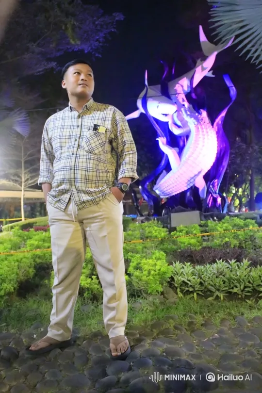 Couple Embraces in Night Park with Sculpture Glow – AI Generated Video | Hailuo AI
