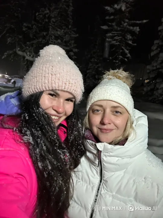 Two Friends Enjoying a Snowy Night – AI Generated Video | Hailuo AI