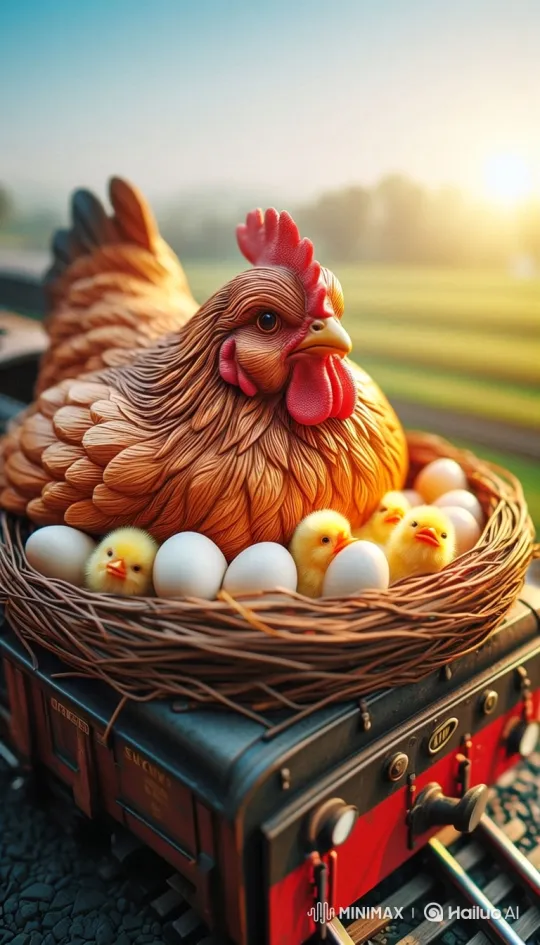 Hen and Chicks Hatching in Model Train Nest – AI Generated Video | Hailuo AI