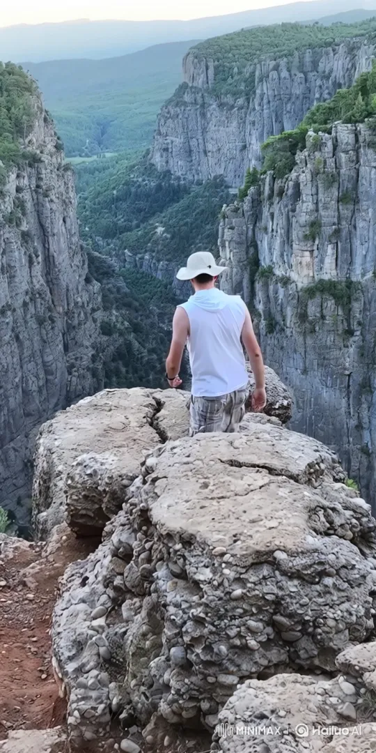 Man on Canyon Edge to View Earth from Space – AI Generated Video | Hailuo AI