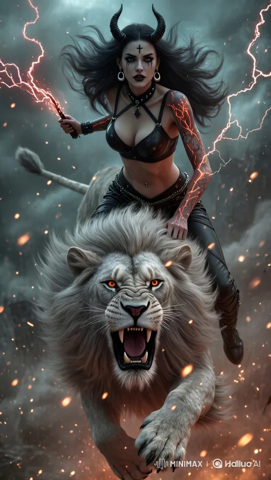 White Lion Rider: Lilith's Electrifying Journey – AI Generated Video | Hailuo AI